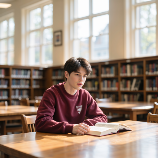 三十五岁左右中年男性头像，穿休闲衬衫，图书馆背景，学者形象